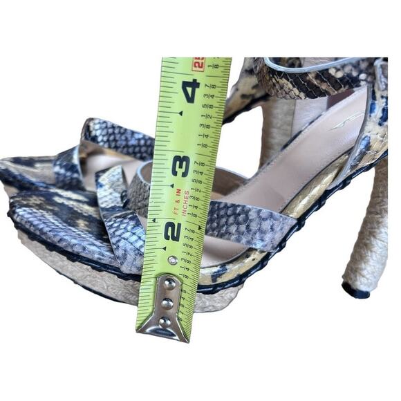Via Spiga Snake Print Leather Platform Sandals Jute Wrapped Heel Size 8 Gray Tan - Picture 7 of 12